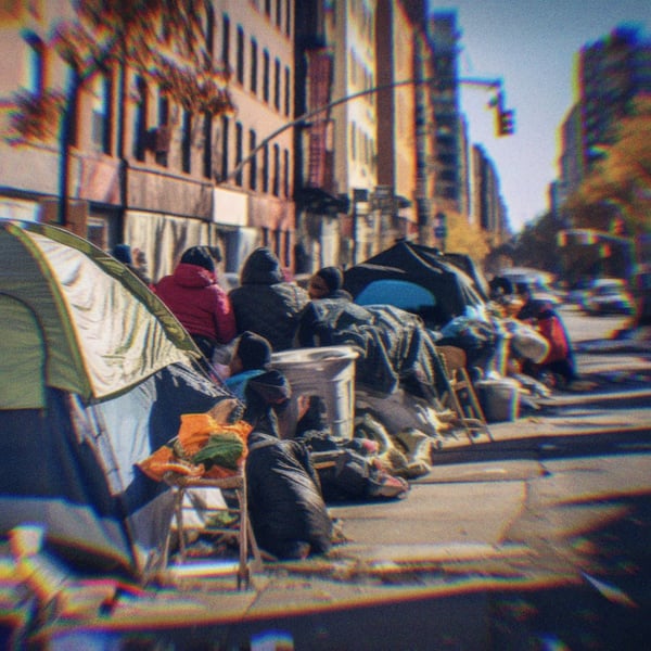 A migrant tent camp in the city.