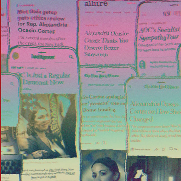 Collage of AOC-focused article headlines that criticize her.