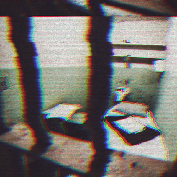 Distorted image of a jail cell. 