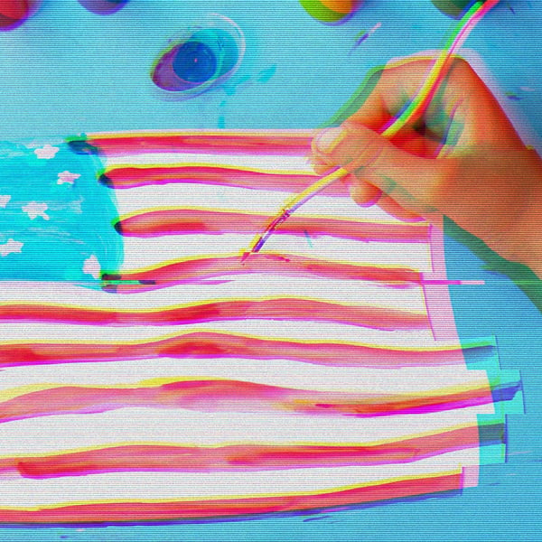A child painting a picture of the American flag.