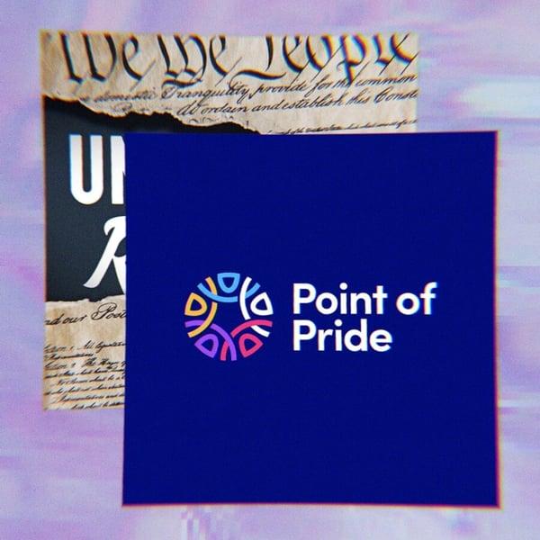 Podcast art for Unf*cking The Republic alongside the Point of Pride Logo.