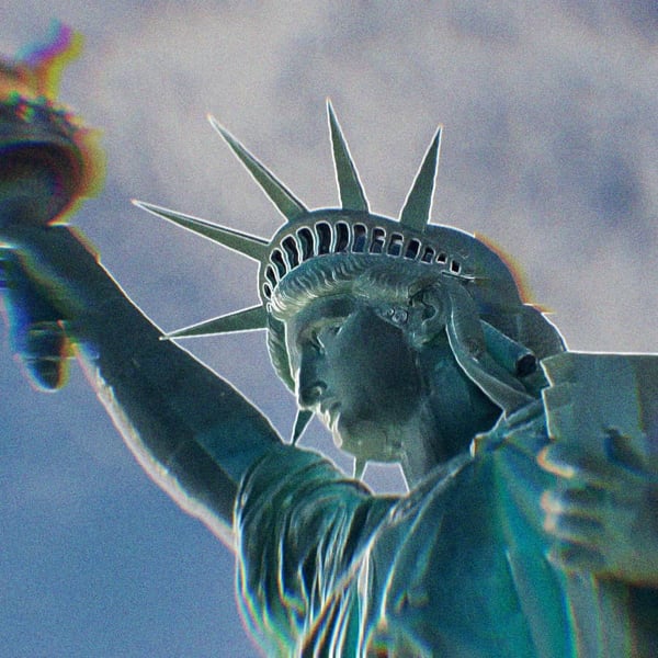 The Statue of Liberty from a low vantage point.