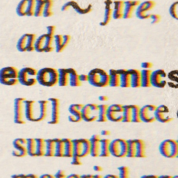The definition of economics in the dictionary. Visible text reads [U] science of the pro...sumption of goods; material prosperity