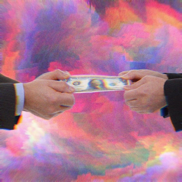 Two hands pulling a dollar bill in their respective directions.