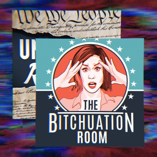 Unf*cking The Republic Logo and Bitchuation Room Podcast logo on a rainbow background.
