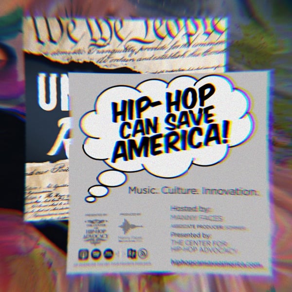 Unf*cking The Republic Logo and Hip-Hop Can Save America Podcast logo on a rainbow background