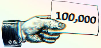 A cartoon sketch of a hand holds a slip of paper with the number 