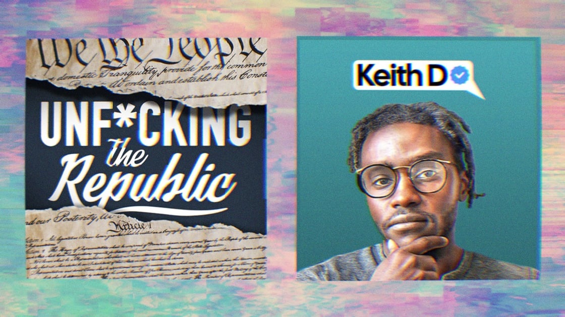 -The Unf*cking The Republic logo alongside a photo of Keith D. and text that reads Keith D..