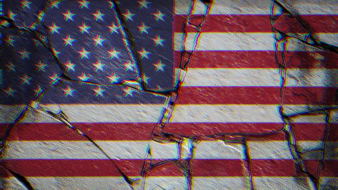 A fractured American Flag.