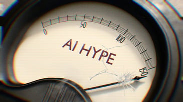 An AI “hype” meter maxing out, the glass is broken and it’s smoking.