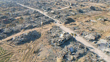 An aerial view showing destruction in Rafah after Israeli forces withdrawal and as the ceasefire took hold, Gaza Strip