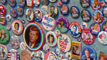 Mixed campaign buttons throughout the decades.