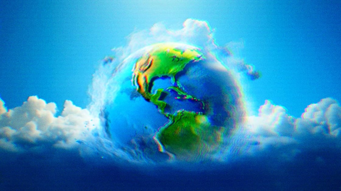 Rendering of the earth and the ozone layer