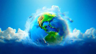 Rendering of the earth and the ozone layer.