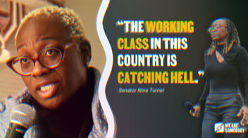 Two images of Nina Turner alongside text 'The working class in this country is catching hell -Senator Nina Turner'