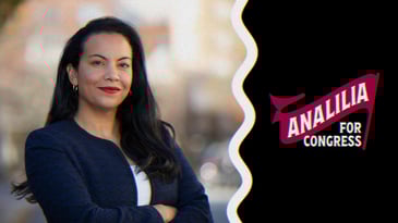 Analilia's campaign headshot next to her campaign logo that reads Analilia for Congress.