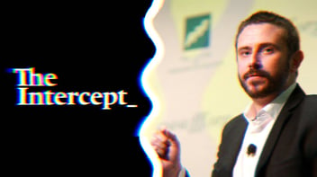 The Intercept logo and a photo of Jeremy Scahill.