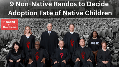 YouTube thumbnail that says, '9 Non-Native Randos to Decide Adoption Fate of Native Children.'