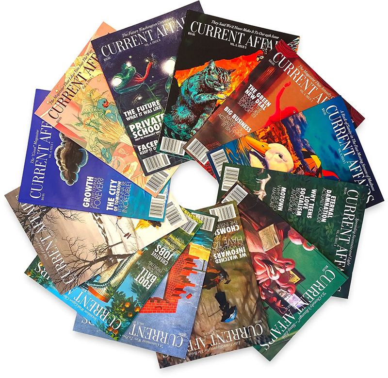 Current Affairs Magazines fanned out in a circle Current Affairs Magazines fanned out in a circle