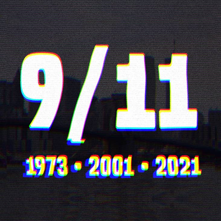 White text on a black background that says 9/11: 1973, 2001, 2021.