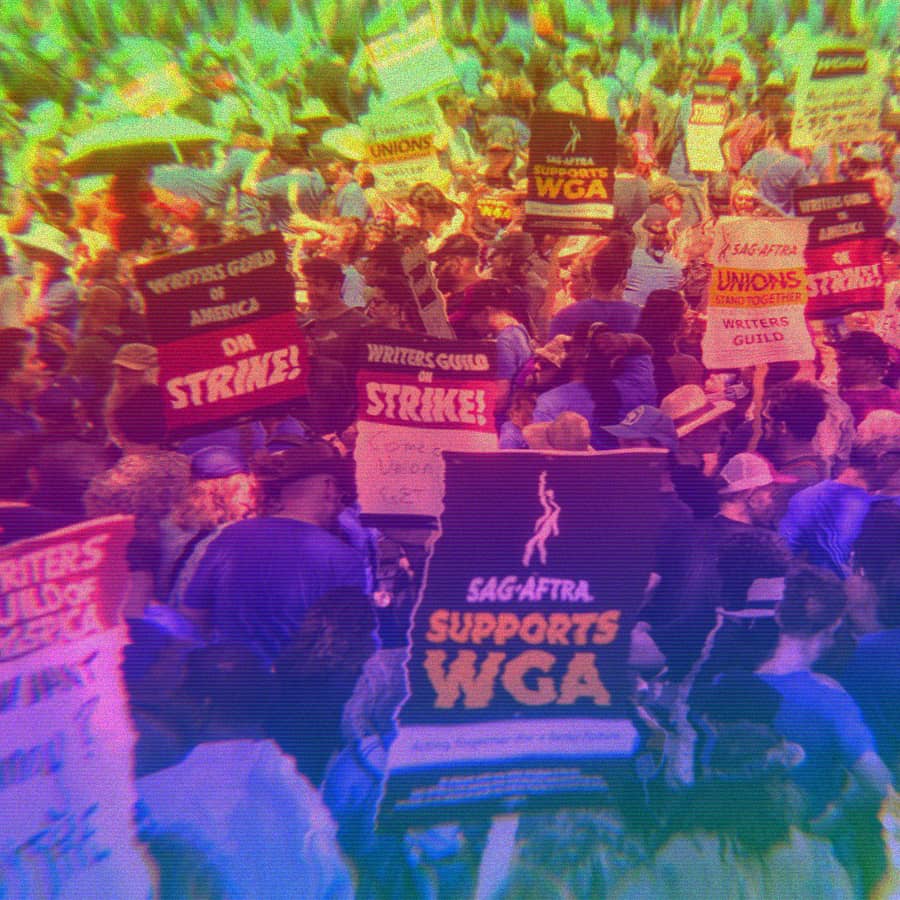 A crowed of WGA Strikers gathered in summer of 2023.