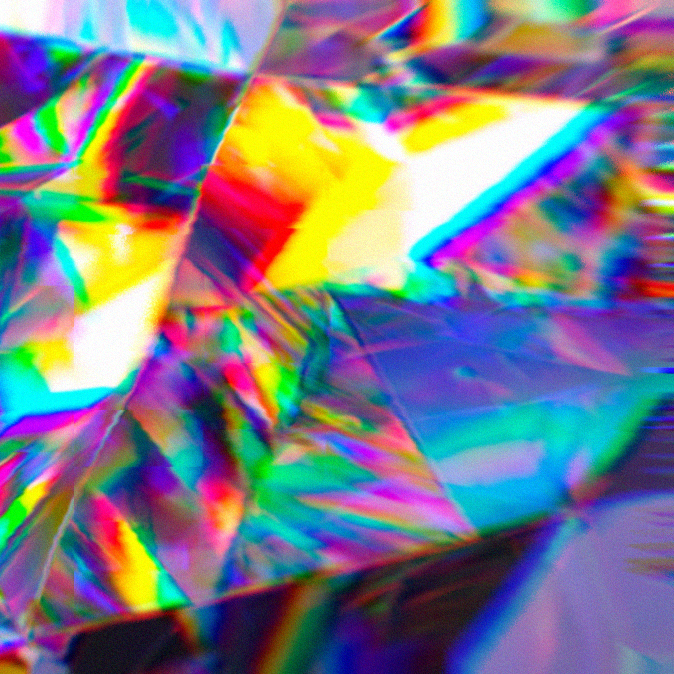 A glitchy rainbow colored fractal crystal.