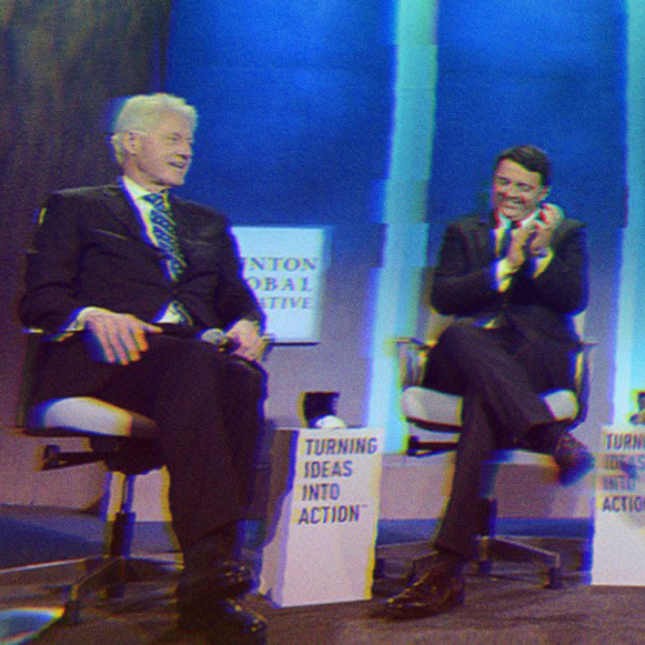 Argentina's president Mauricio Macri at the Clinton Global Initiative foundation with Bill Clinton and others