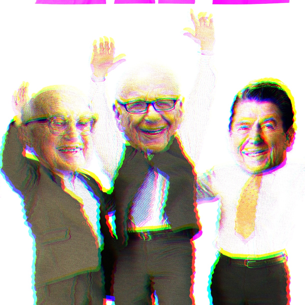 Composite of Milton Friedman, Rupert Murdoch and Ronald Reagan.