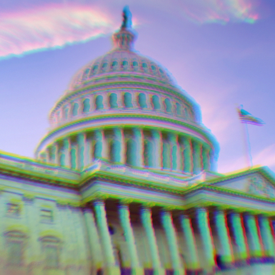 Image of the Capitol Building with a glitchy, rainbow effect overlayed.