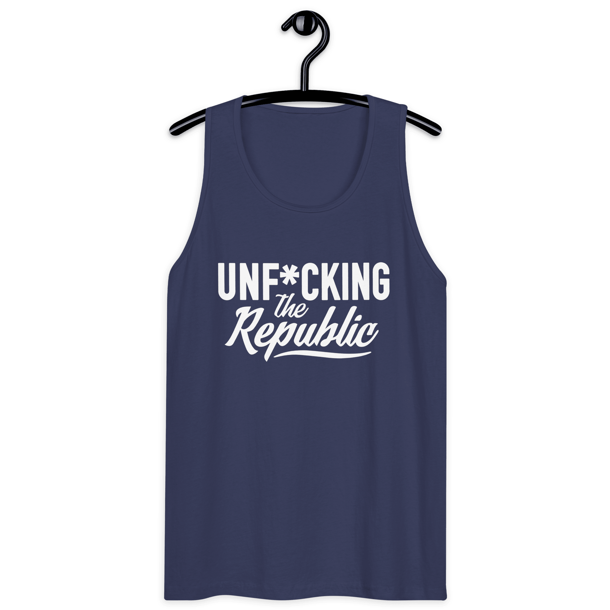 Classic Tank top in navy with White Unf*cking The Republic logo on the chest