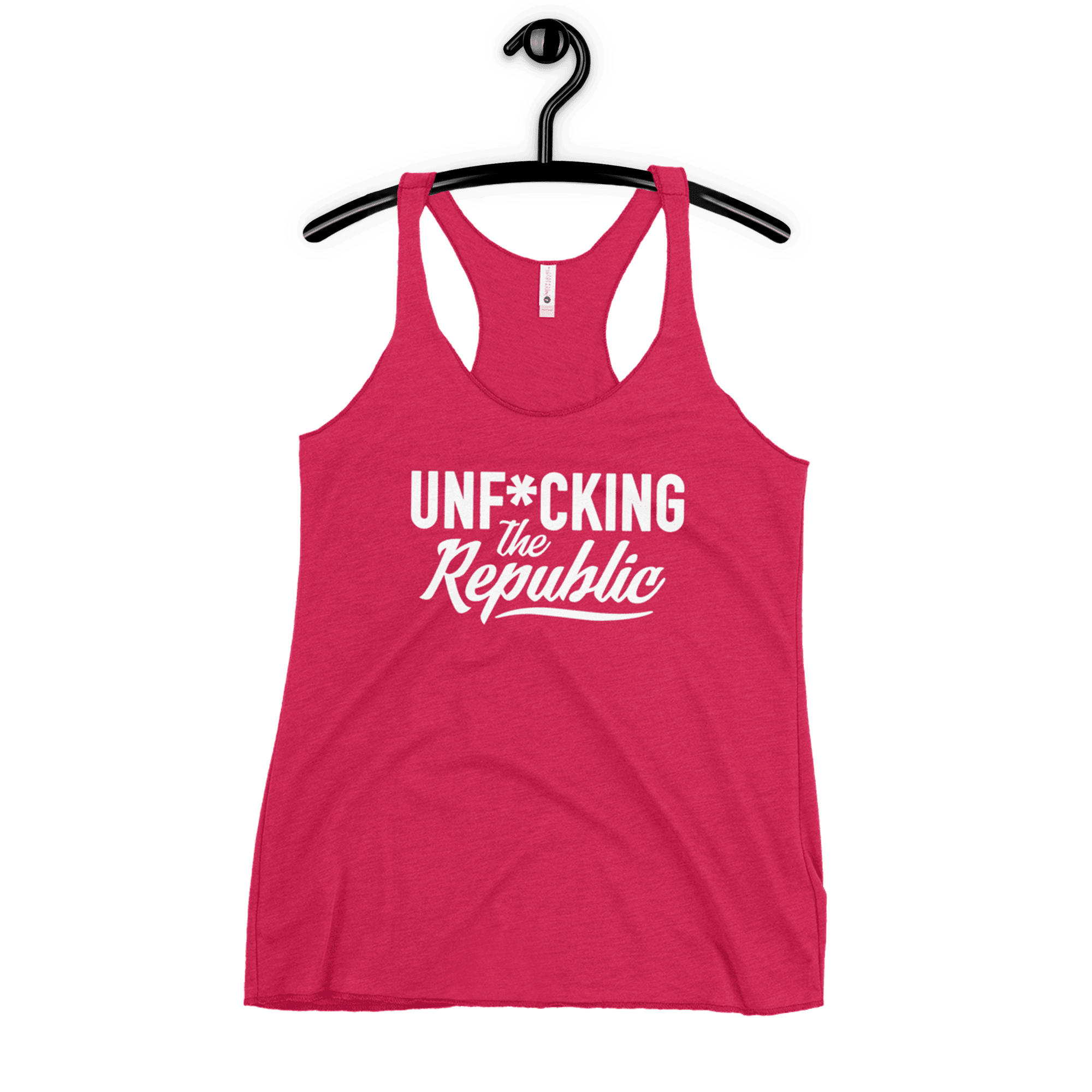Fitted Tank top in bright pink with White Unf_cking The Republic logo on the chest (1)