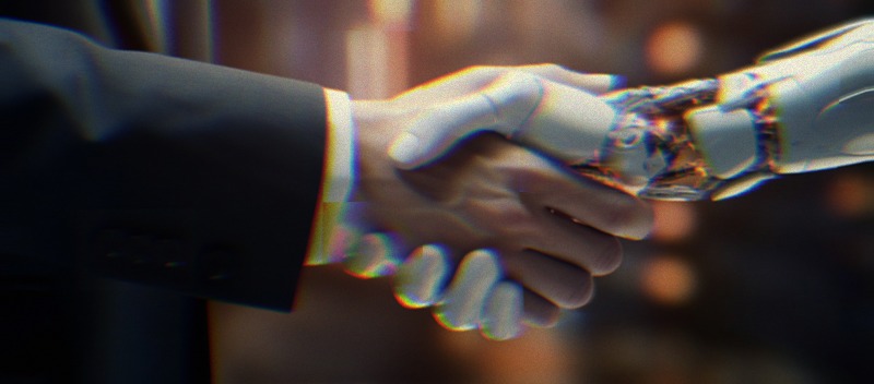 A human shaking hands with a robot