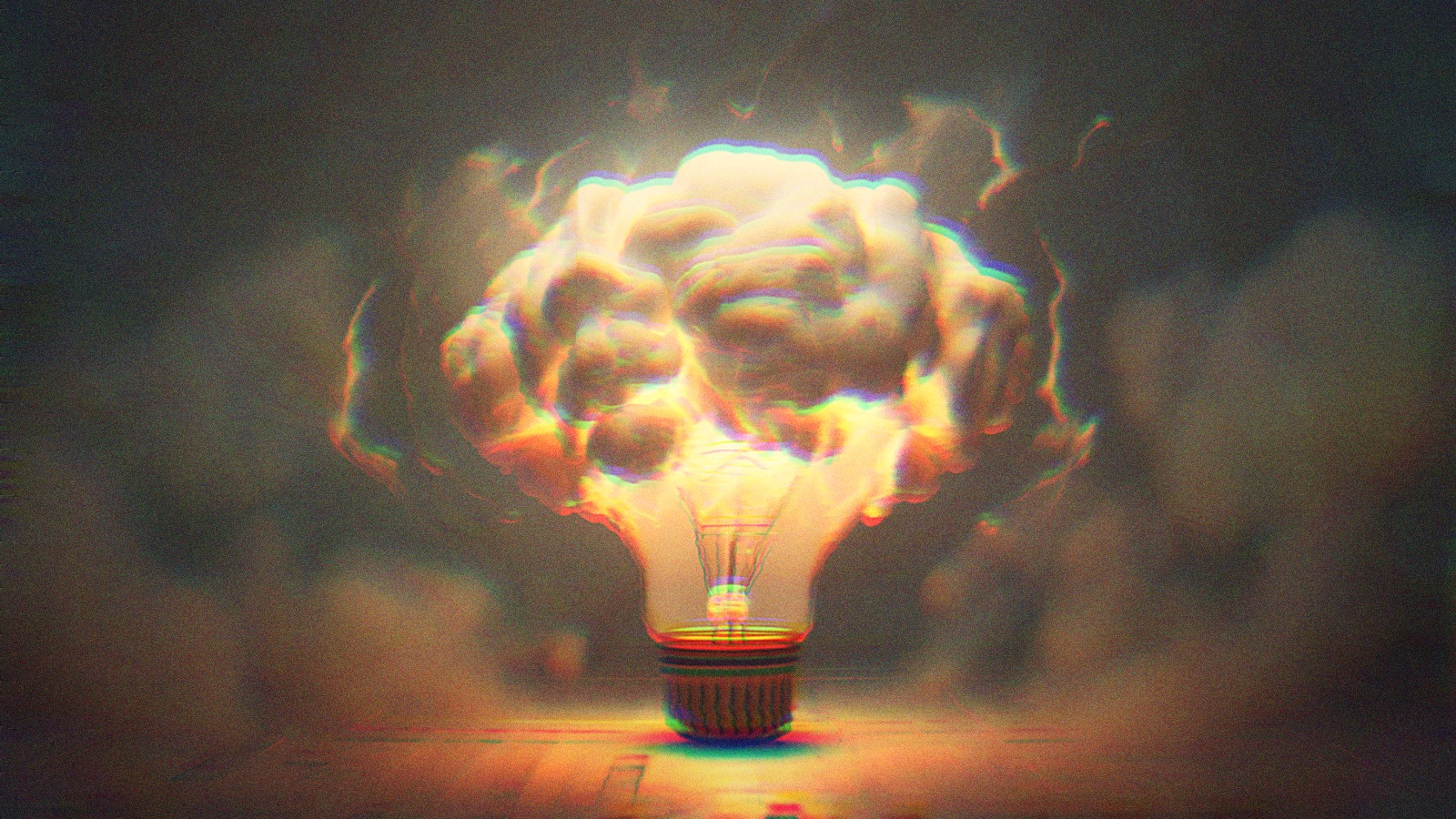 A lightbulb bursting to reveal a cloud.