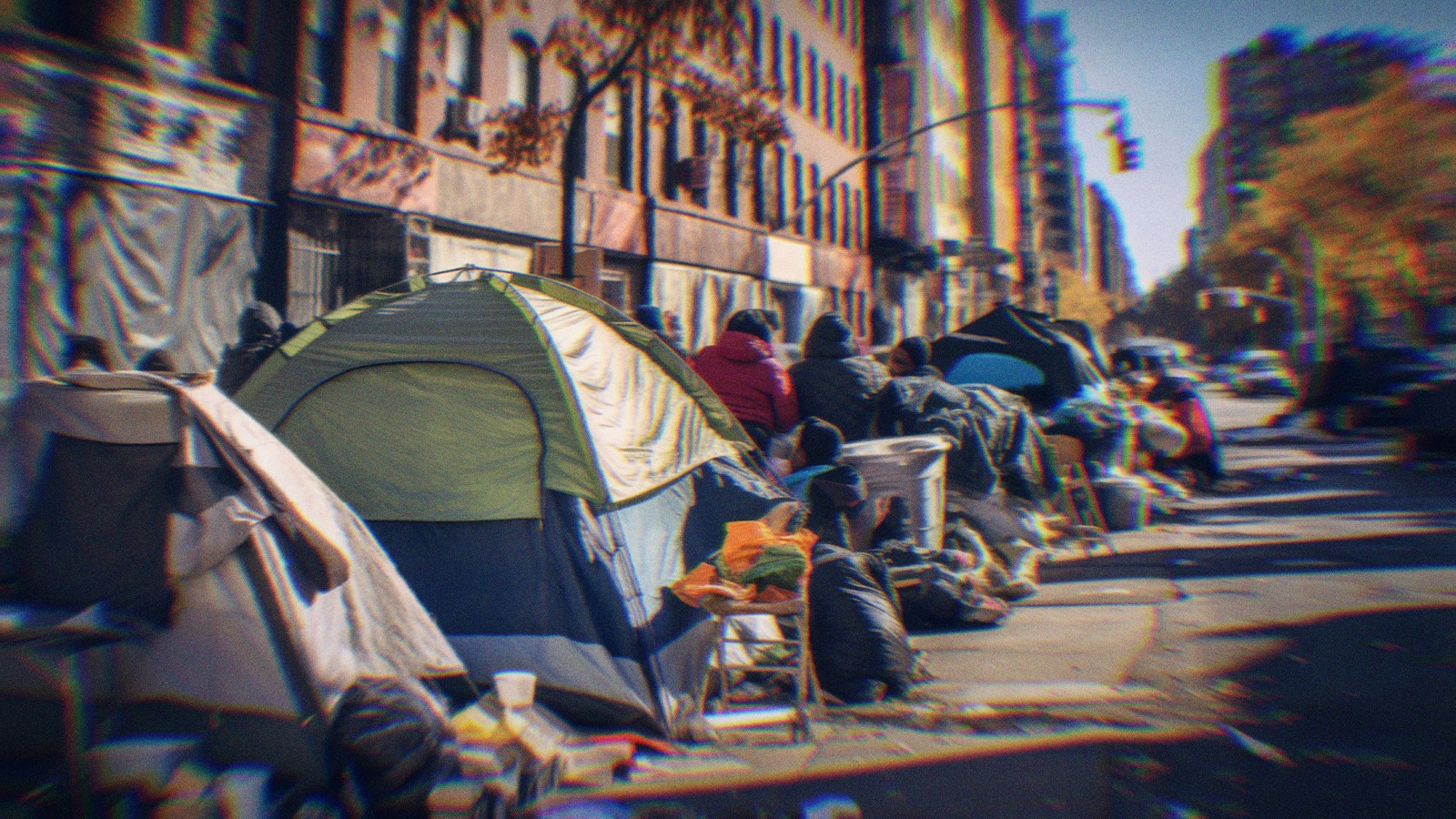 A migrant tent camp in the city.