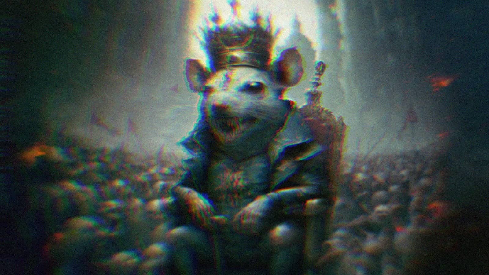 A wealthy rat king sitting on a throne, surrounded by poor, ‘lesser’ rats.