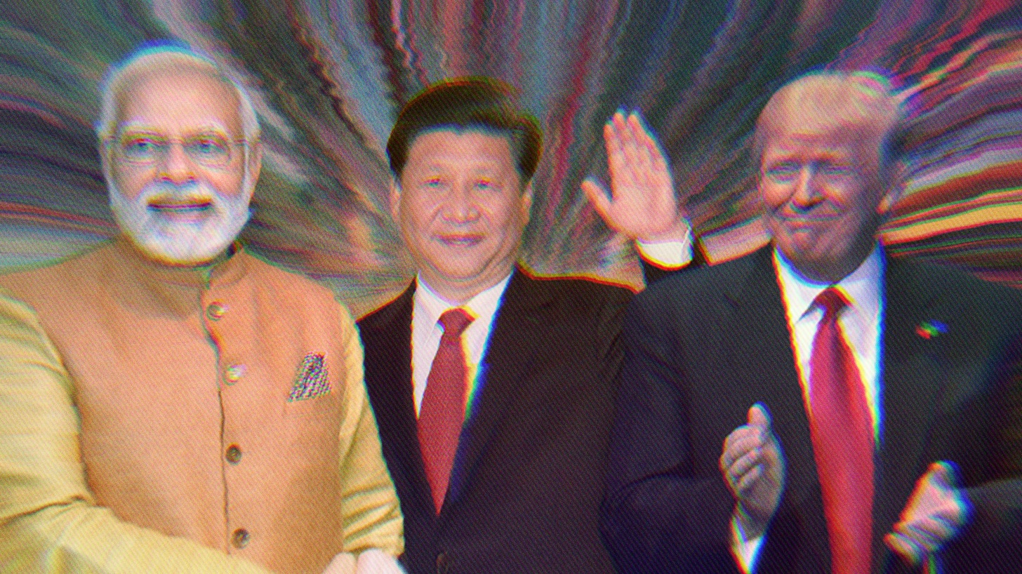 Composite image of Narendra Modi, President Xi Jinping and Donald Trump.