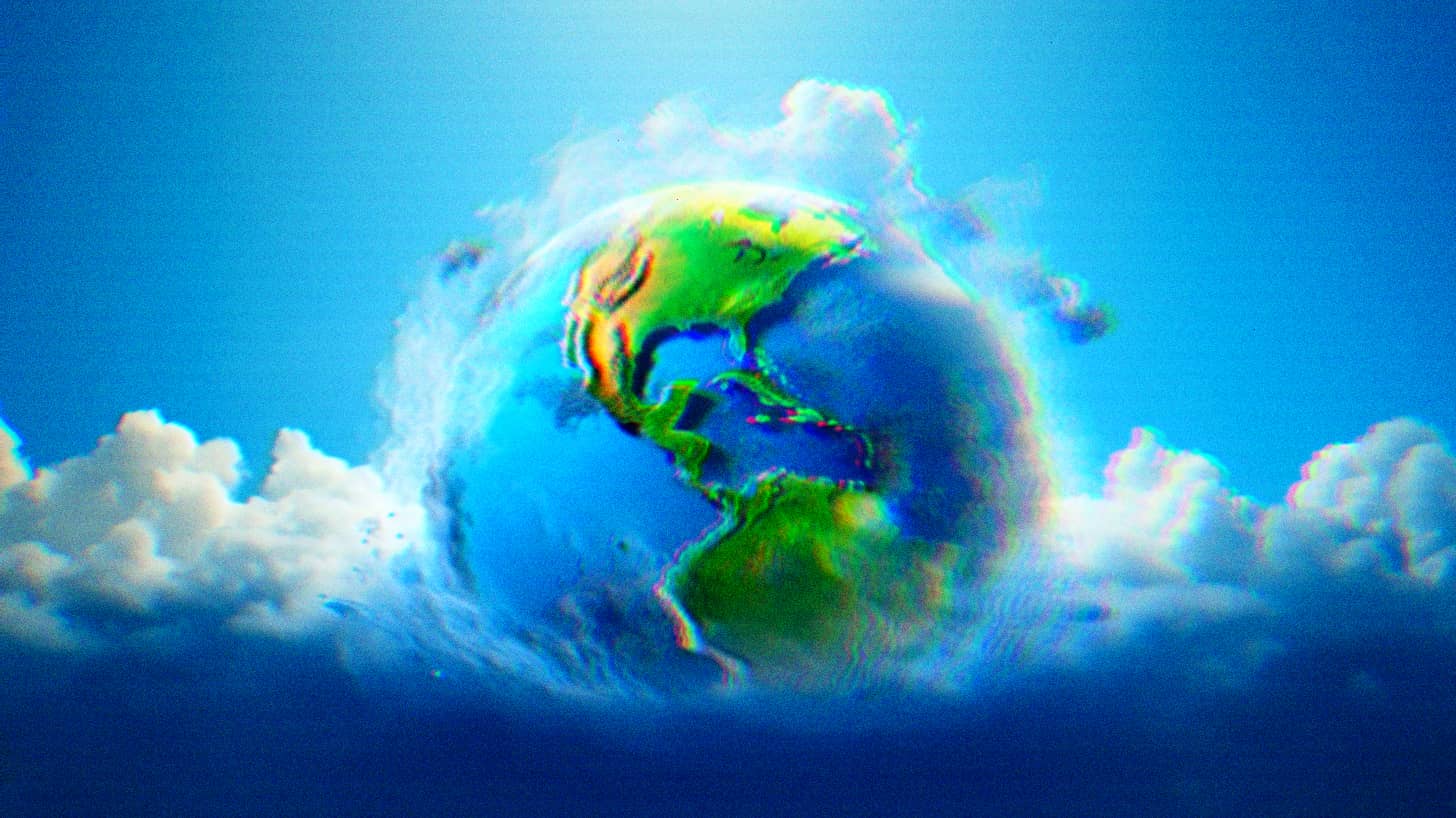 Rendering of the earth and the ozone layer.