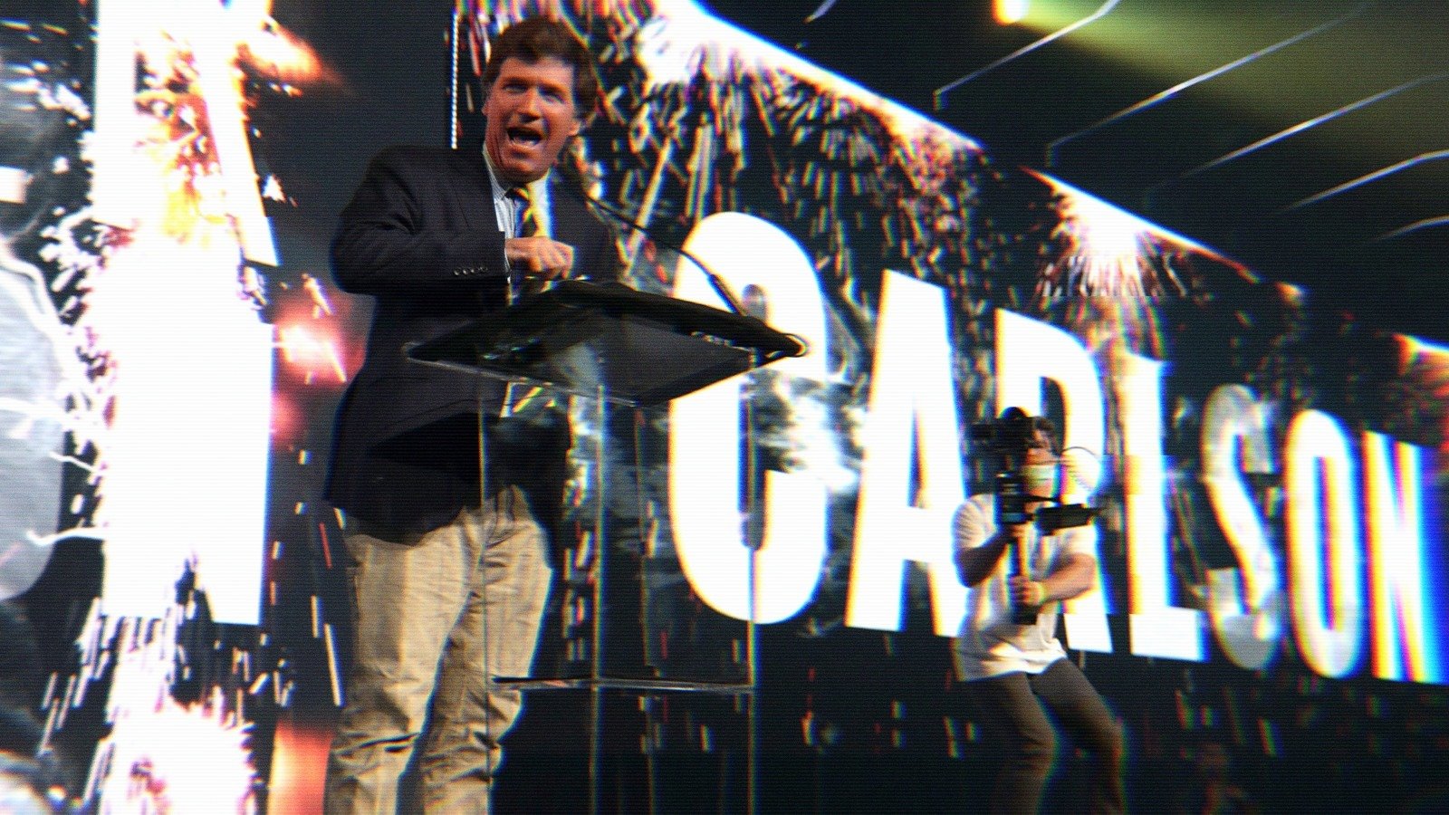 Tucker Carlson speaking at a Turning Point USA event in 2020.