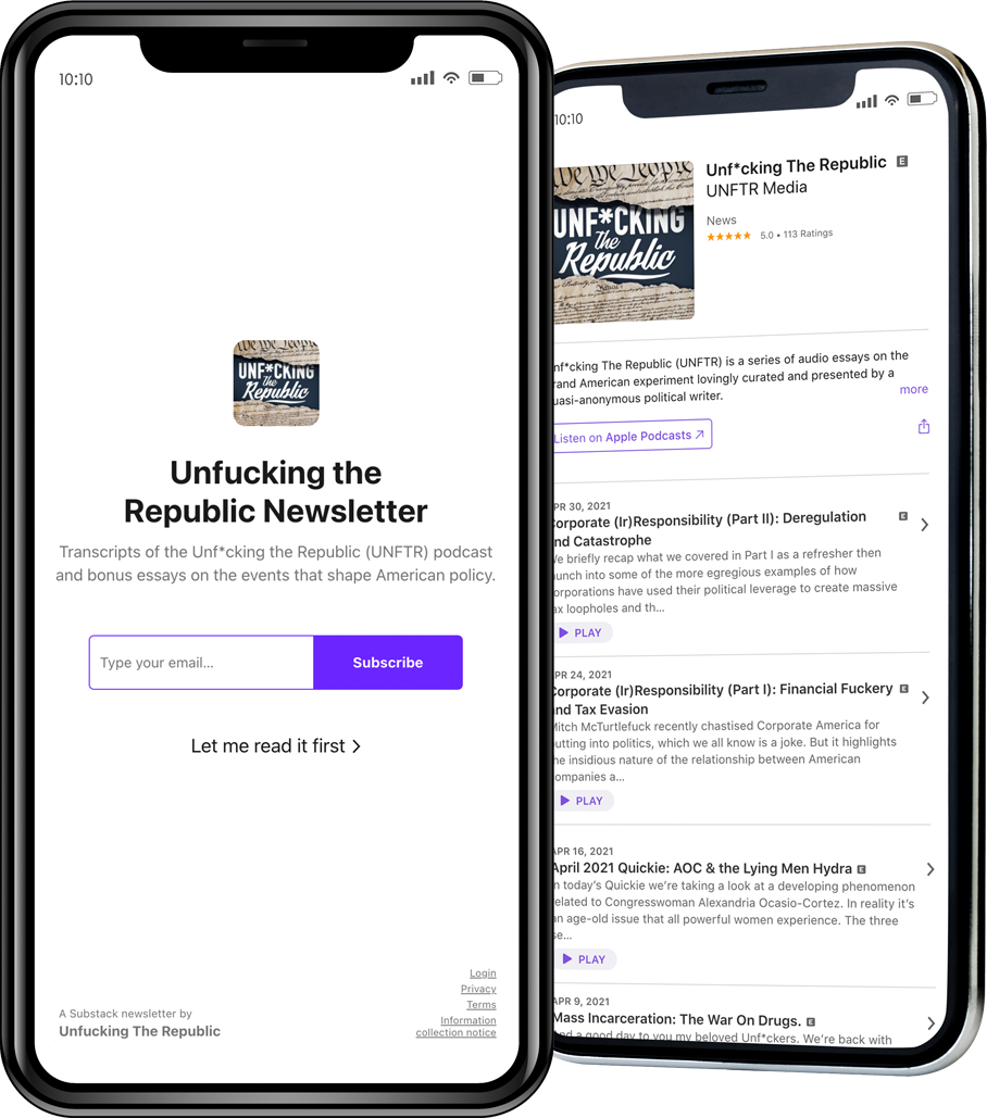 Screenshot of Unf*cking The Republic's Substack Newsletter on an iPhone.